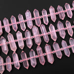 AAA Natural Pink Rose Quartz Faceted Double Terminated Points Center Drilled Focal Pendant Beads 15" Strand