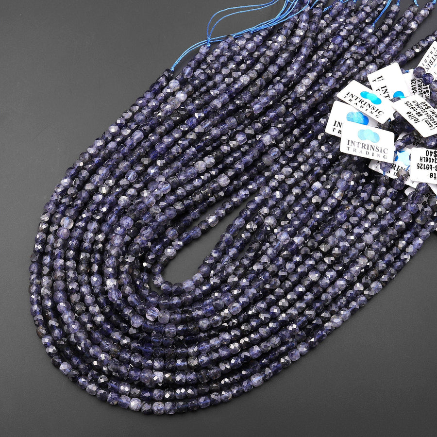 Natural Iolite Faceted 5mm Cube Gemstone Beads 15.5" Strand