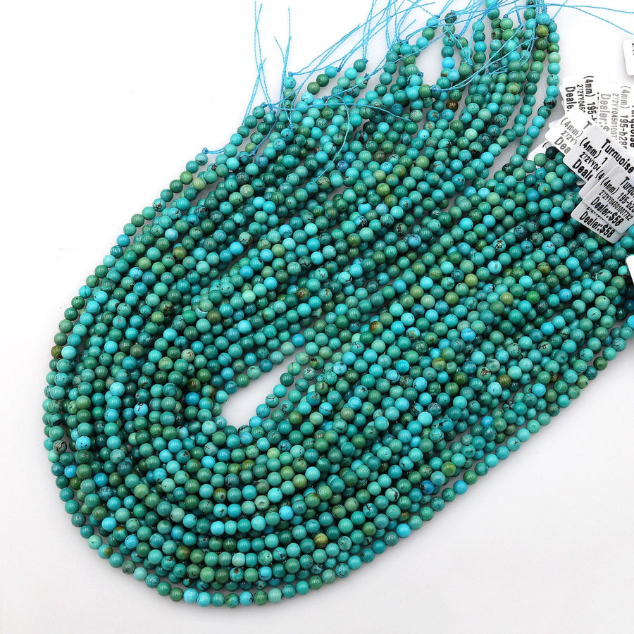 Natural Turquoise 4mm Smooth Round Beads Real Genuine Vibrant Blue Green Turquoise 15.5" Strand