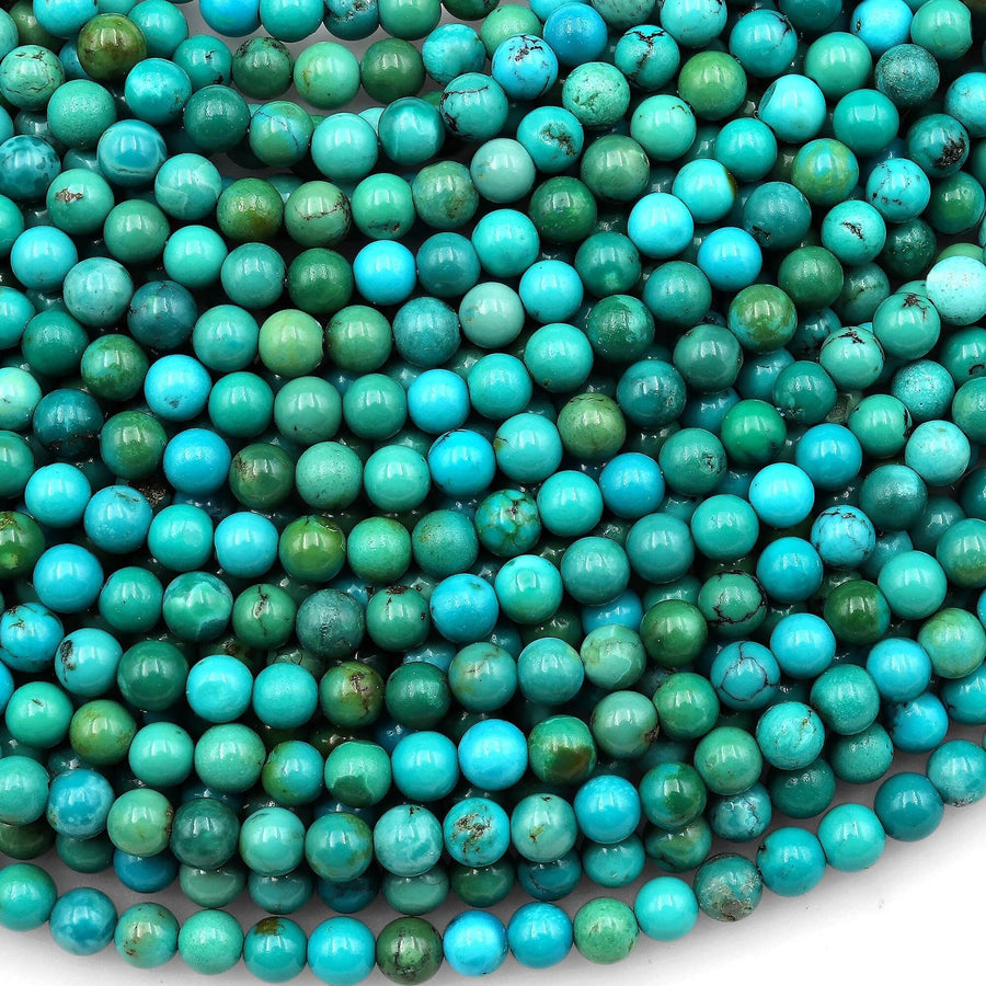 Natural Turquoise 4mm Smooth Round Beads Real Genuine Vibrant Blue Green Turquoise 15.5" Strand