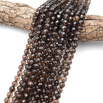 Faceted Natural Smoky Quartz Round Beads 8mm Gemstone 15" Strand