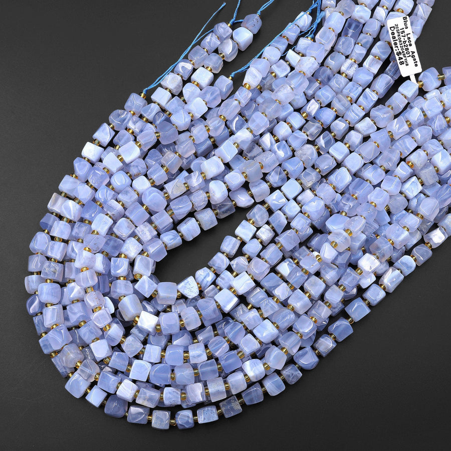 Natural Blue Lace Agate 6mm 8mm Cube Beads 15.5" Strand