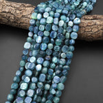 Natural Bicolor Blue Green Kyanite Freeform 8mm Coin Pebble Nugget Beads 15.5" Strand