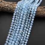 Translucent Natural Blue Aquamarine 3mm 4mm 6mm 8mm 10mm Smooth Round Beads Real Genuine Gemstone Birthstone 15.5" Strand