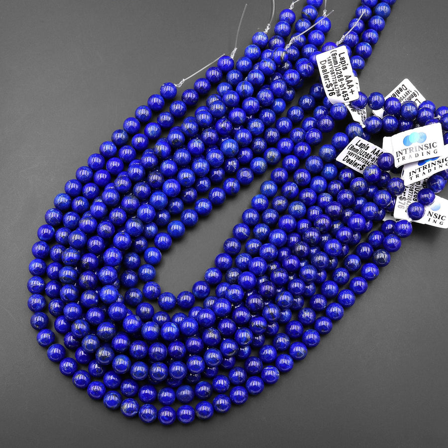 AAA+ Natural Blue Lapis 4mm 6mm 8mm 10mm 12mm Round Beads 15.5" Strand