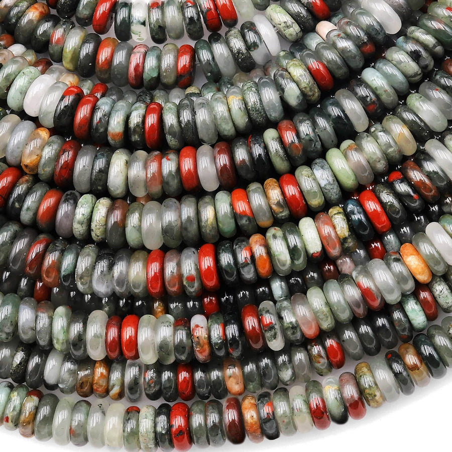 Natural African Bloodstone Smooth Thin Rondelle Beads 6mm 15.5" Strand