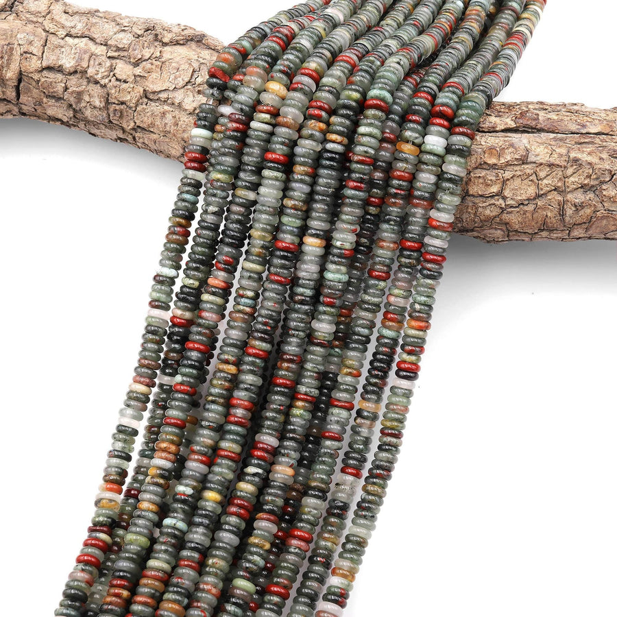 Natural African Bloodstone Smooth Thin Rondelle Beads 6mm 15.5" Strand