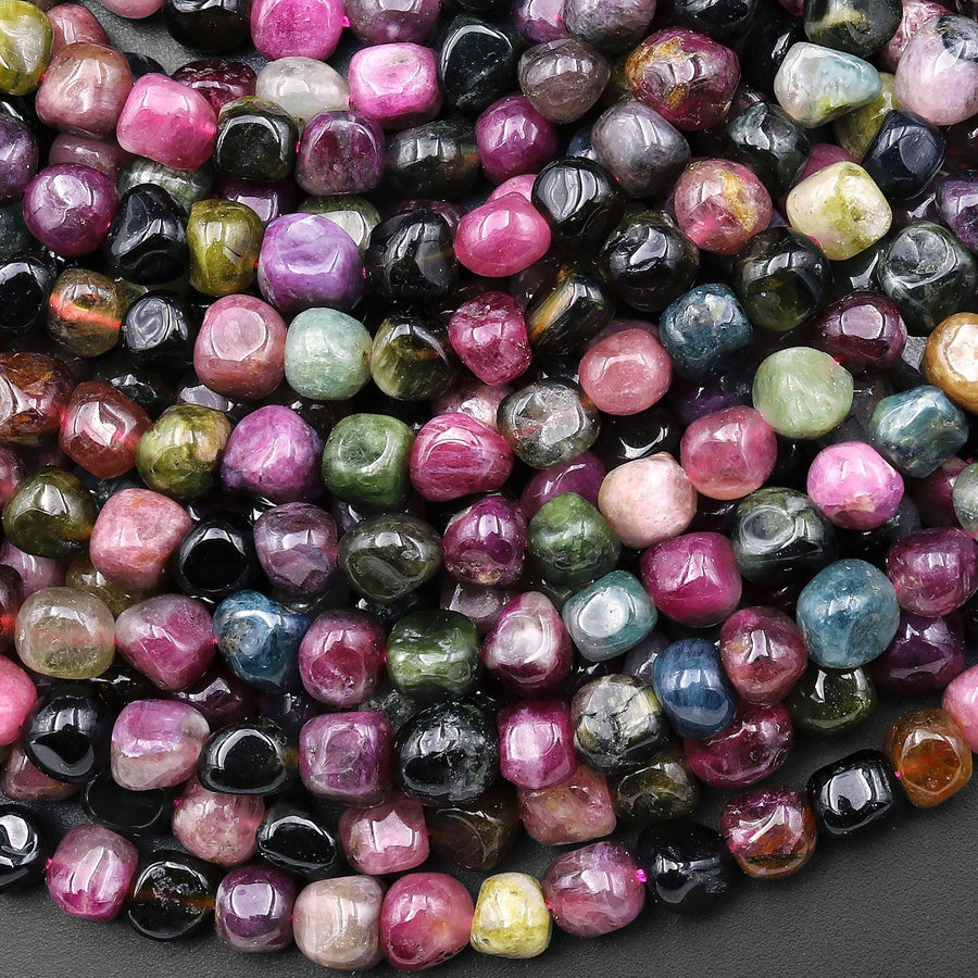 Natural Multicolor Pink Green Blue Tourmaline Freeform 6mm Pebble Nugget Beads Gemstone 15.5" Strand