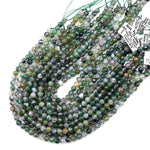 Faceted Natural Green Moss Agate 6mm Round Beads 14.5" Strand