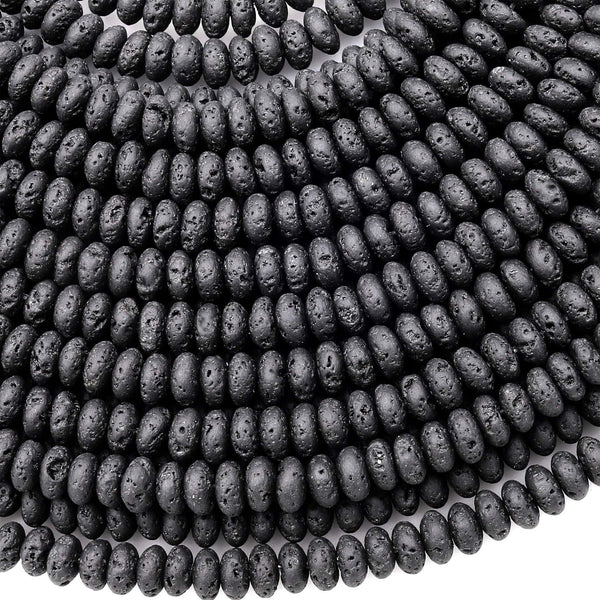 Natural Black Lava Thin Rondelle Beads 4mm 15.5" Strand