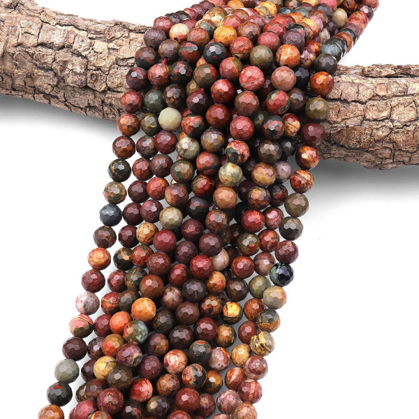 Faceted Natural Red Creek Jasper Beads 8mm Red Green Yellow Brown Aka Multicolor Picasso Jasper 14.5" Strand