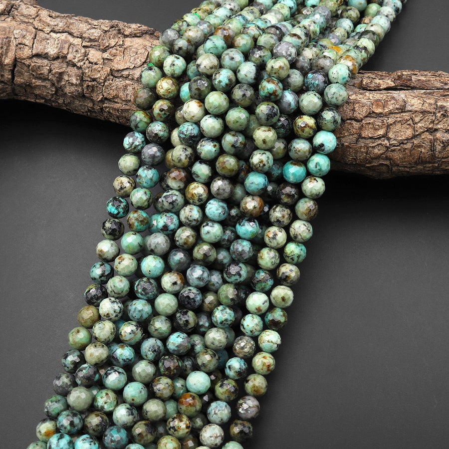 Faceted Natural African Turquoise 8mm Round Beads 14.5" Strand