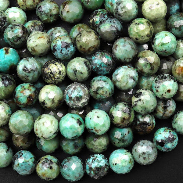 Faceted Natural African Turquoise 8mm Round Beads 14.5" Strand