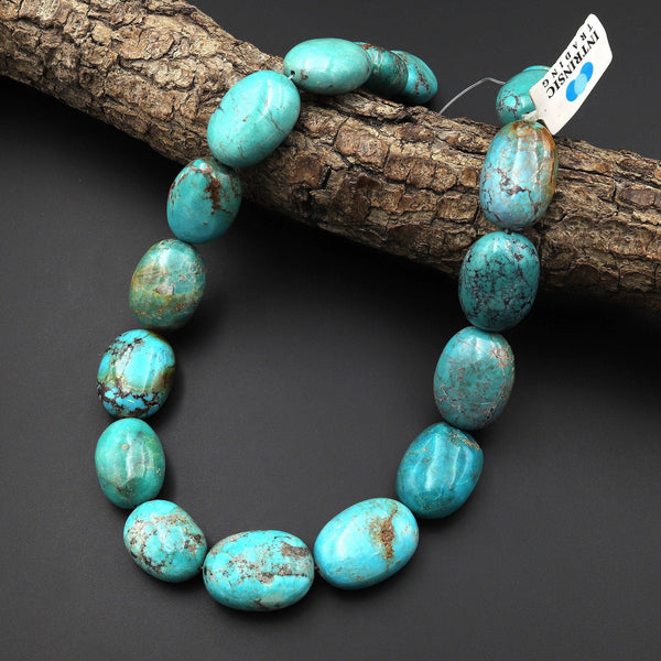 Genuine Natural Lake Blue Turquoise Nugget Beads 22mm 26mm 15.5" Strand B0596