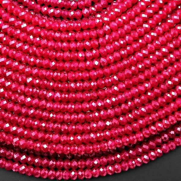 Lab-grown Red Ruby Faceted 4mm Rondelle Gemstone Beads 15.5" Strand