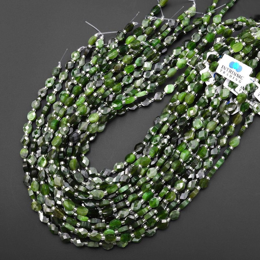 Natural Canadian Green Jade Faceted Oval Beads Gemstone 15.5" Strand