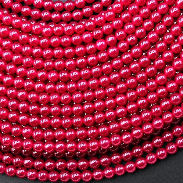 Lab-grown Red Ruby 4mm Smooth Round Gemstone Beads 15.5" Strand