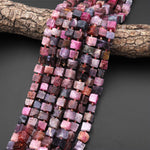 Large Real Genuine Natural Spinel Cube Beads 8mm 10mm Multicolor Red Pink Blue Purple Gemstone 15.5" Strand