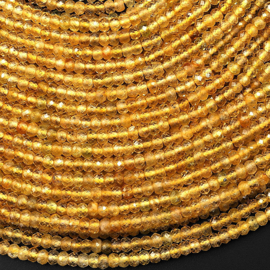 AAA Natural Golden Yellow Tourmaline Faceted 3mm Rondelle Beads Micro Diamond Cut Gemstone 15.5" Strand