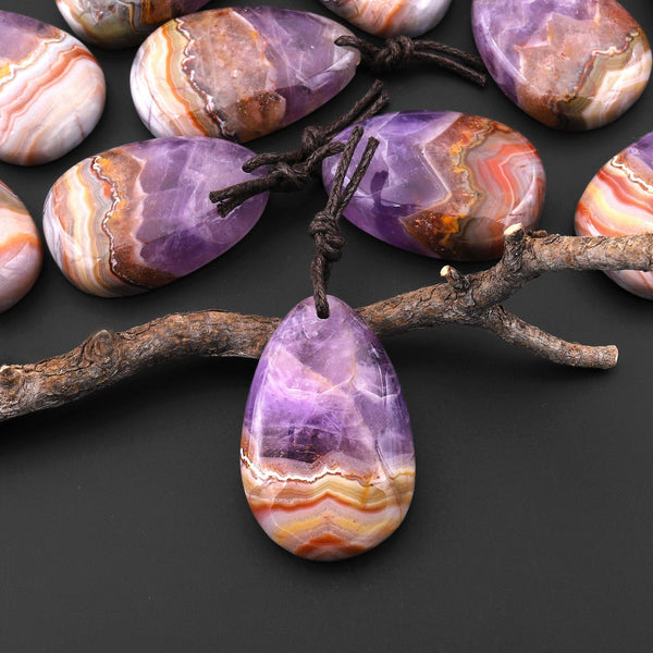 Natural Rainbow Amethyst Freeform Teardrop Pendant A8