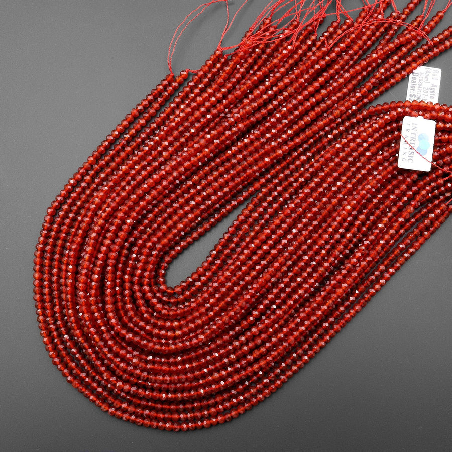 AAA Faceted Natural Red Agate 4mm Rondelle Beads Gemstone 15" Strand