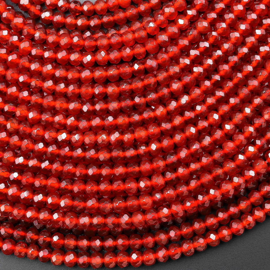 AAA Faceted Natural Red Agate 4mm Rondelle Beads Gemstone 15" Strand