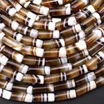 Rare Natural 2 Tone Caramel Brown White Tibetan Agate Beads Smooth Tube Amazing Veins Bands Stripes 15.5" Strand