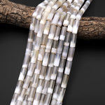 Rare Natural 2 Tone Translucent Milky White Tibetan Agate Beads Smooth Tube 15.5" Strand