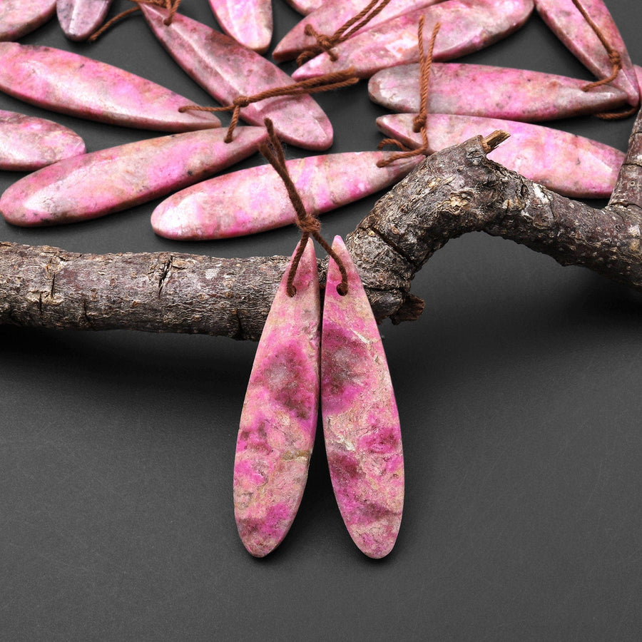 Rare Natural Pink Cobalto Calcite Teardrop Drilled Matched Gemstone Earring Bead Pair A1