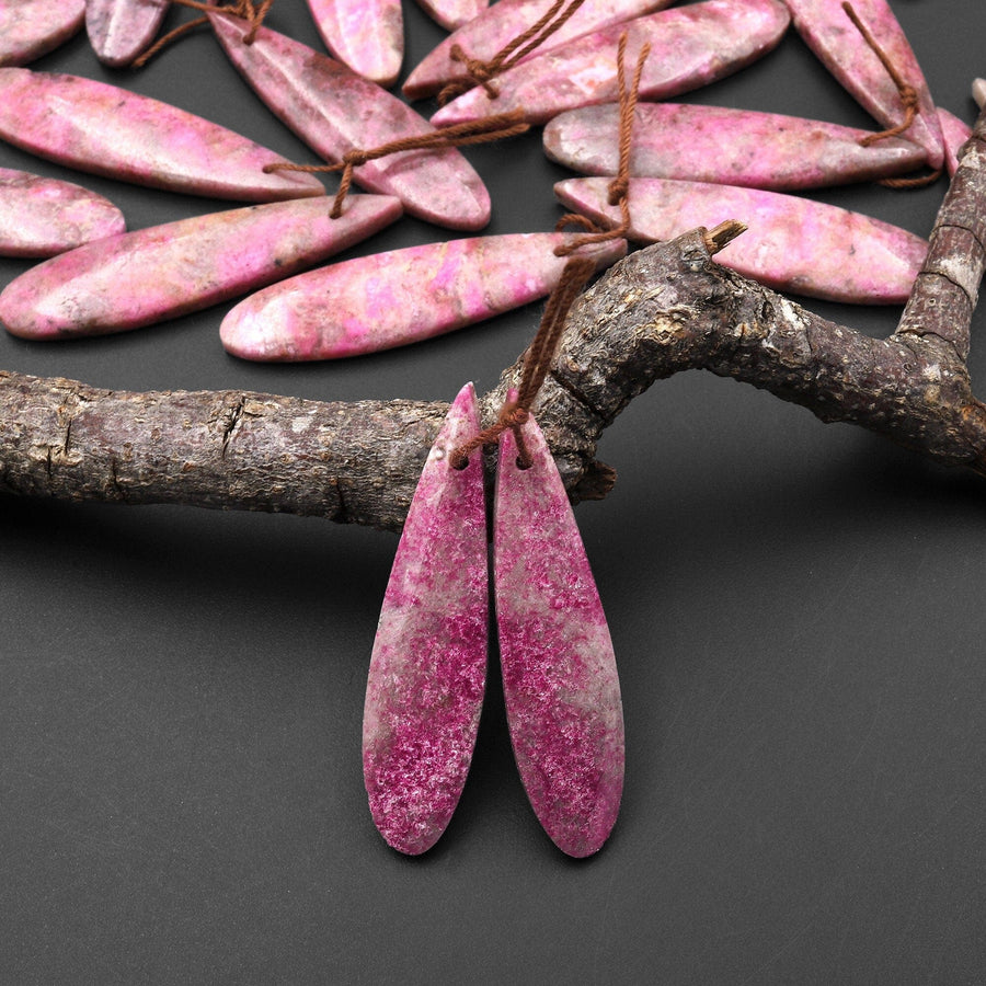 Rare Natural Pink Cobalto Calcite Teardrop Drilled Matched Gemstone Earring Bead Pair A2