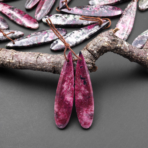 Rare Natural Pink Cobalto Calcite Black Heterogenite Teardrop Drilled Matched Gemstone Earring Bead Pair A2