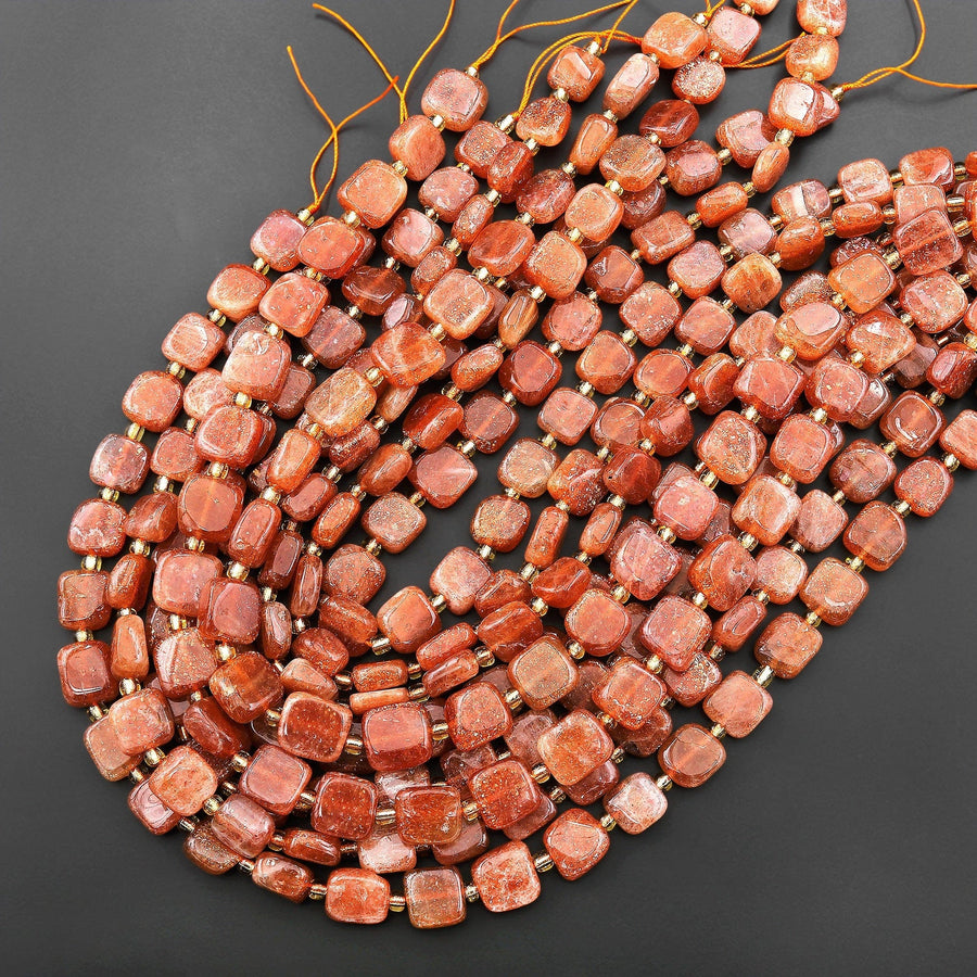 Fiery Natural Orange Sunstone Freeform Square Beads 15.5" Strand