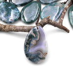 Natural Green Moss Agate Freeform Teardrop Pendant Gemstone Focal Bead