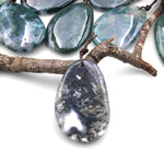 Natural Green Moss Agate Freeform Teardrop Pendant Gemstone Focal Bead