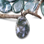 Natural Green Moss Agate Freeform Teardrop Pendant Gemstone Focal Bead