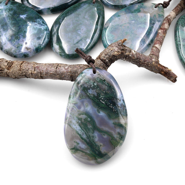 Natural Green Moss Agate Freeform Teardrop Pendant Gemstone Focal Bead A5