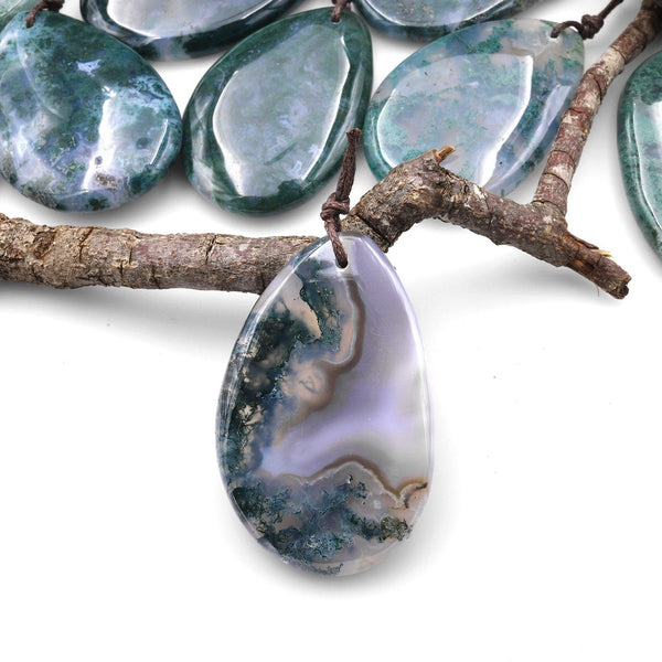 Natural Green Moss Agate Freeform Teardrop Pendant Gemstone Focal Bead A7