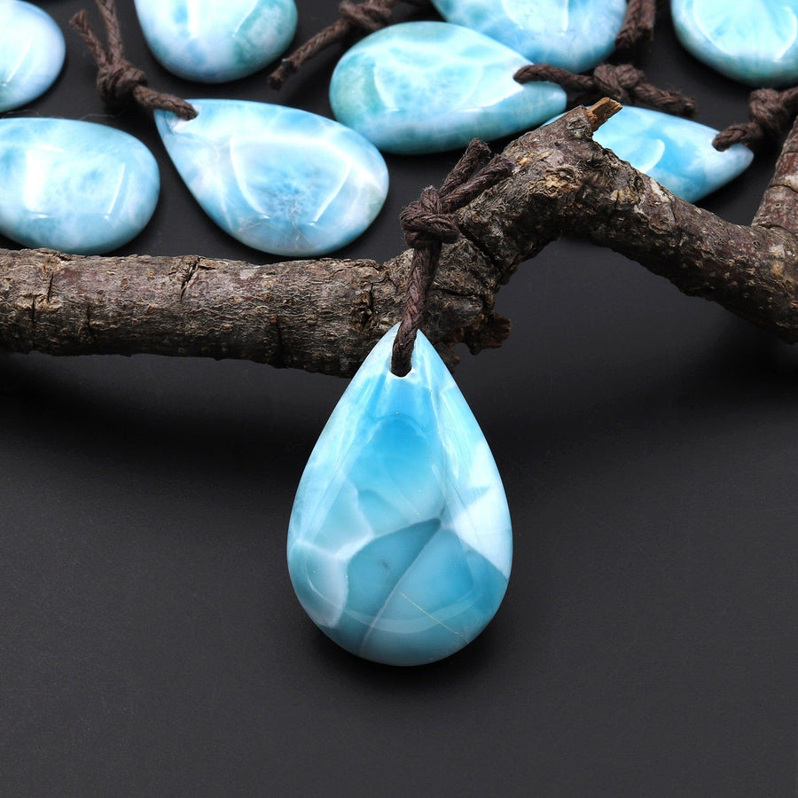 AAA Natural Blue Larimar Teardrop Pendant Genuine Real Larimar from Dominican Republic