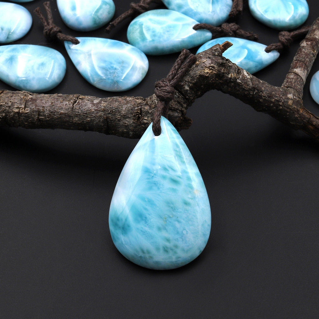 AAA Natural Blue Larimar Teardrop Pendant Genuine Real Larimar from Dominican Republic A44