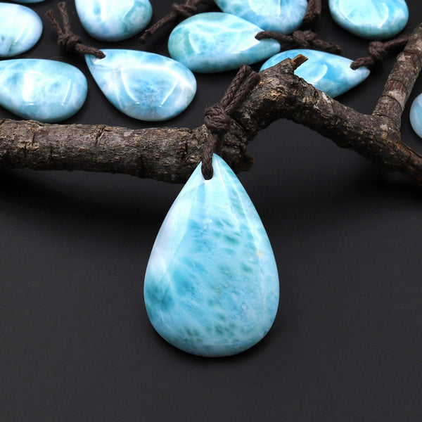 AAA Natural Blue Larimar Teardrop Pendant Genuine Real Larimar from Dominican Republic A44