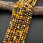 AAAAA Natural Orange Yellow Bumble Bee Jasper Smooth Round Beads 4mm 6mm 8mm 15.5" Strand