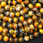 AAAAA Natural Orange Yellow Bumble Bee Jasper Smooth Round Beads 4mm 6mm 8mm 15.5" Strand