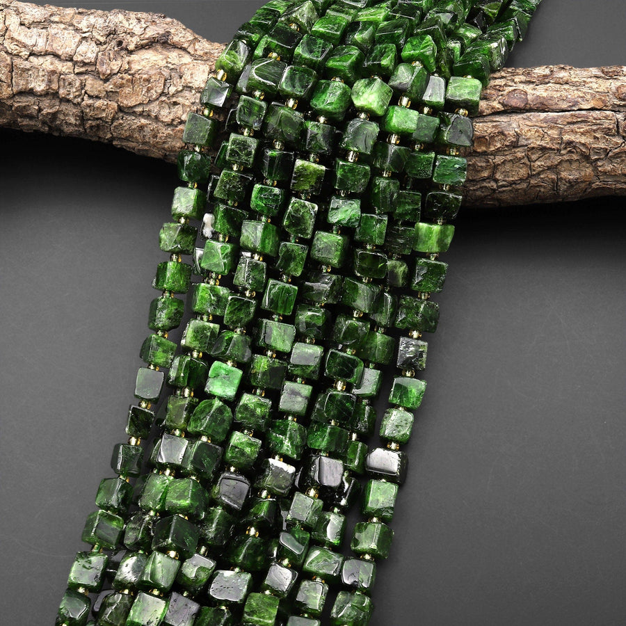 Natural Green Chrome Diopside Smooth Cube 8mm Gemstone Beads 15.5" Strand