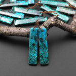 Natural Blue Green Parrot Wing Chrysocolla Rectangle Earrings Matched Gemstone Bead Pair