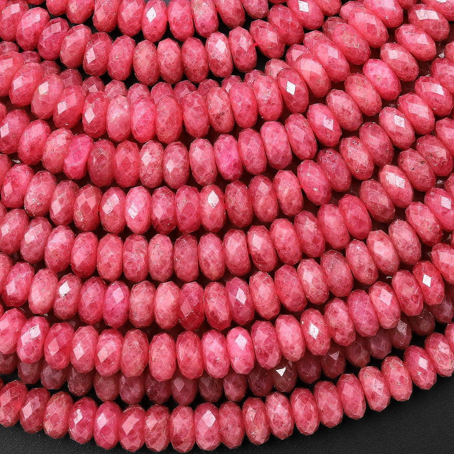 AAA Faceted Natural Pink Red Thulite 5mm 6mm Thin Rondelle Beads Diamond Cut Gemstone From Norway 15.5" Strand