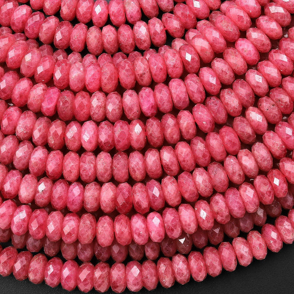 AAA Faceted Natural Pink Red Thulite 5mm 6mm Thin Rondelle Beads Diamond Cut Gemstone From Norway 15.5" Strand