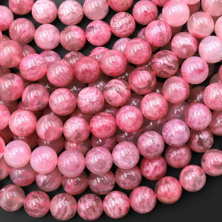 AAA Natural Pink Rhodonite In Quartz Beads 6mm 8mm 10mm Round Beads Gradient Gemstone 15.5" Strand