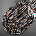 Genuine Natural Black Tourmaline Beads 3mm 4mm 5mm 6mm 8mm 10mm 12mm Round White Quartz Red Iron Matrix Real Genuine Gemstone 15.5" Strand