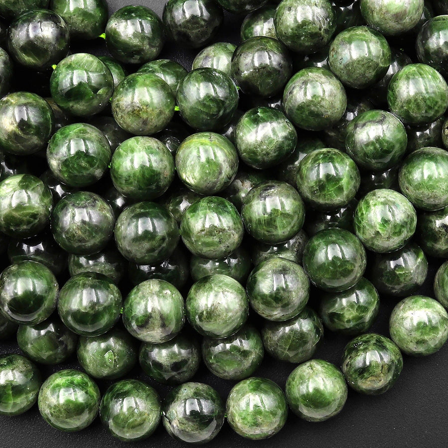 Natural Green Chrome Diopside 6mm 8mm 10mm Smooth Round Beads Gemstone 15.5" Strand