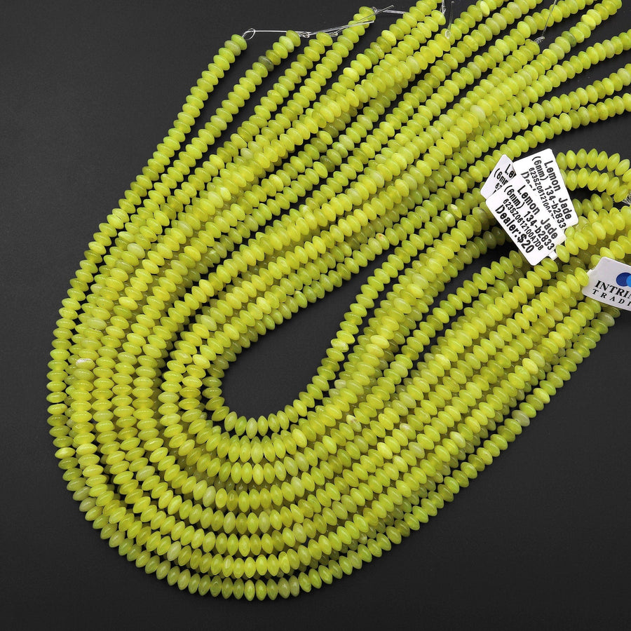 Natural Lemon Jade Beads 6mm Saucer Rondelle 15.5" Strand